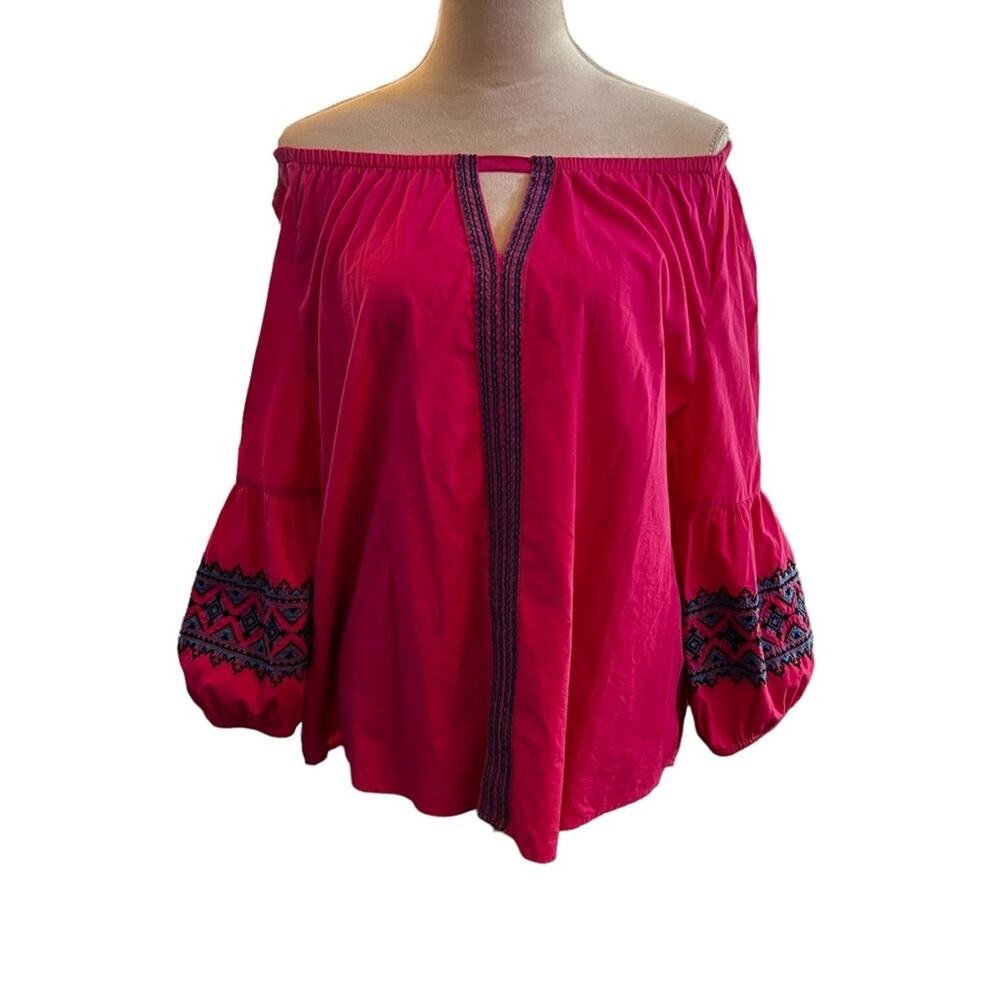 Crown&Ivy 100% Cotton Long Sleeve Blouse Embroidered Detailing Women Sz L Top